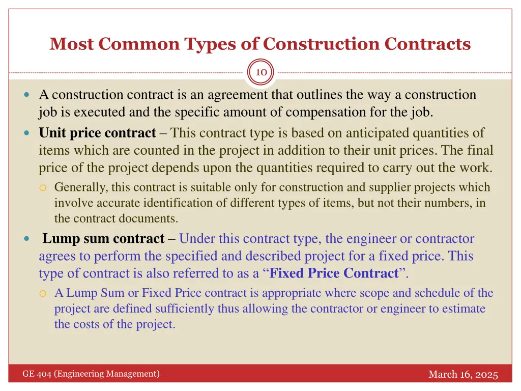 most common types of construction contracts