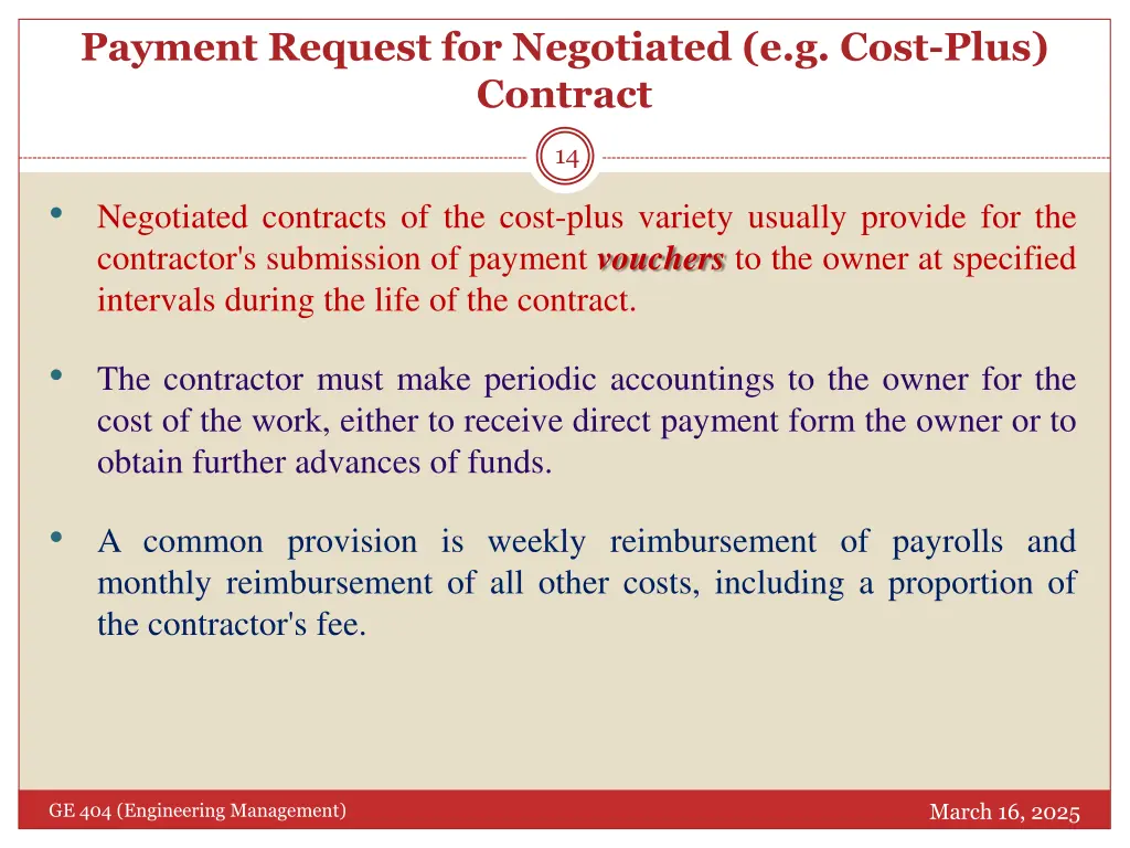 payment request for negotiated e g cost plus