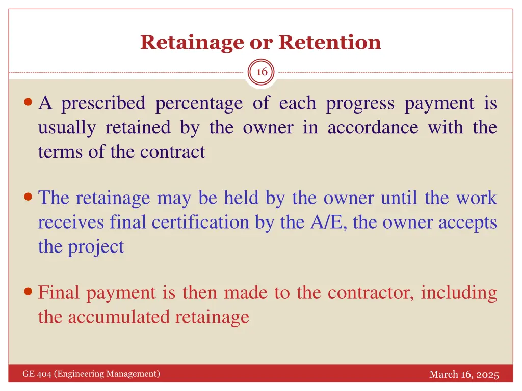 retainage or retention