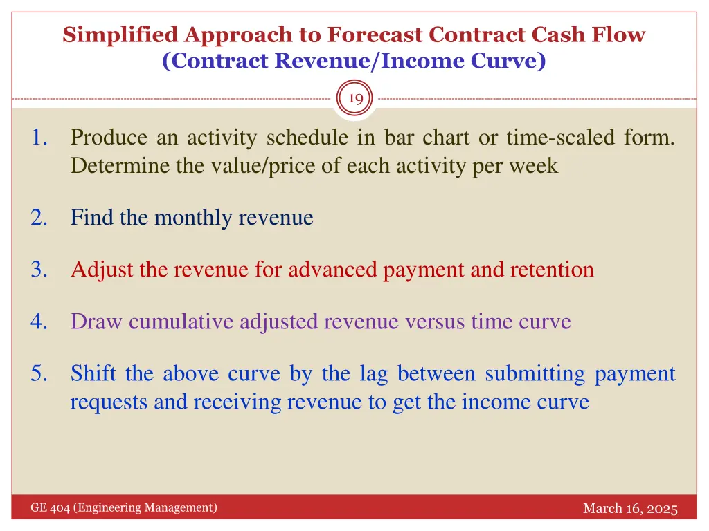 simplified approach to forecast contract cash