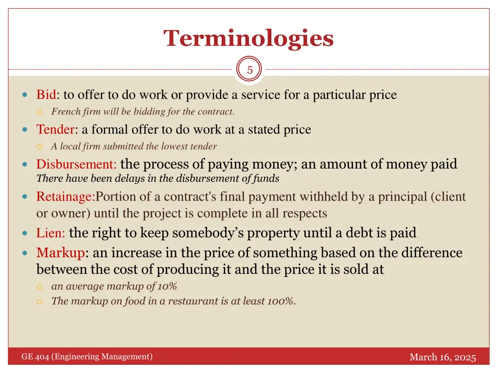 terminologies