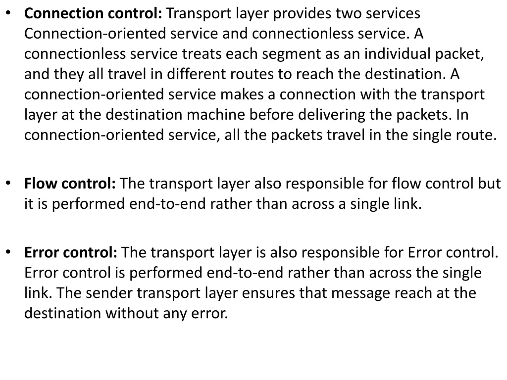 connection control transport layer provides