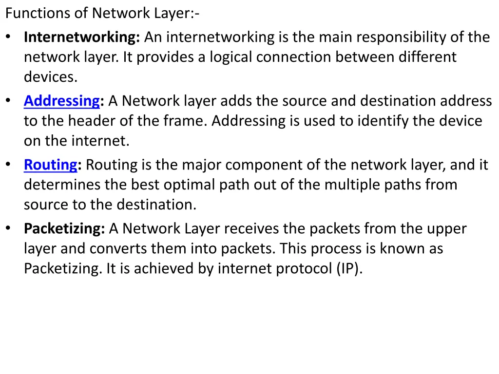 functions of network layer internetworking
