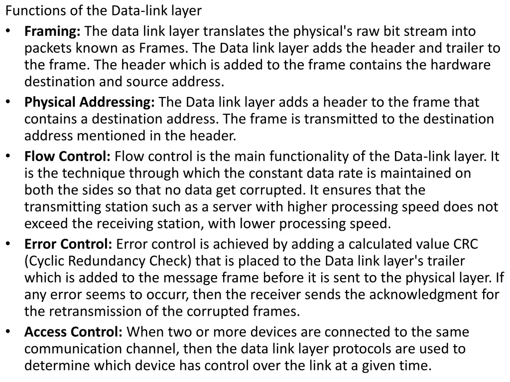 functions of the data link layer framing the data