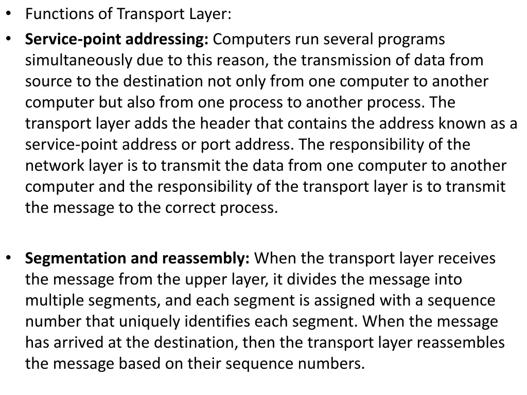functions of transport layer service point