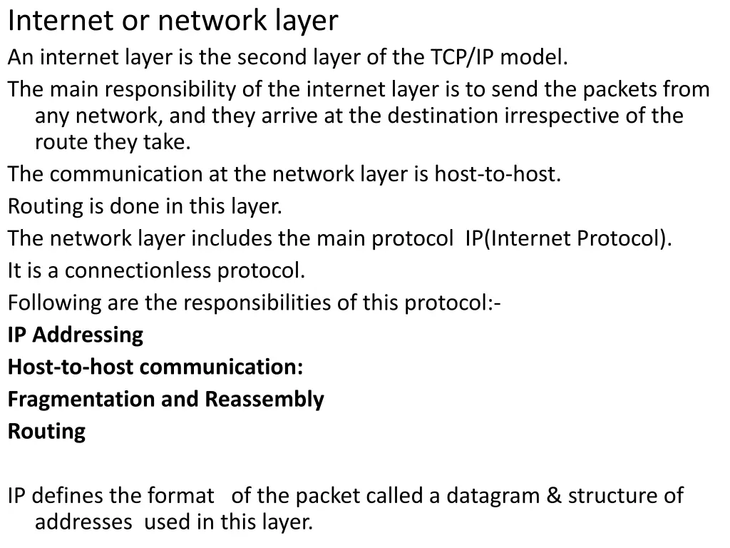 internet or network layer an internet layer