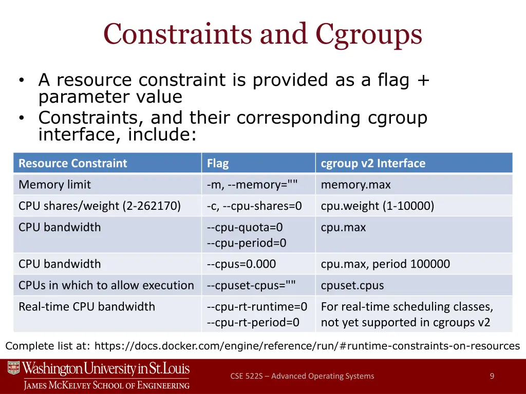 constraints and cgroups