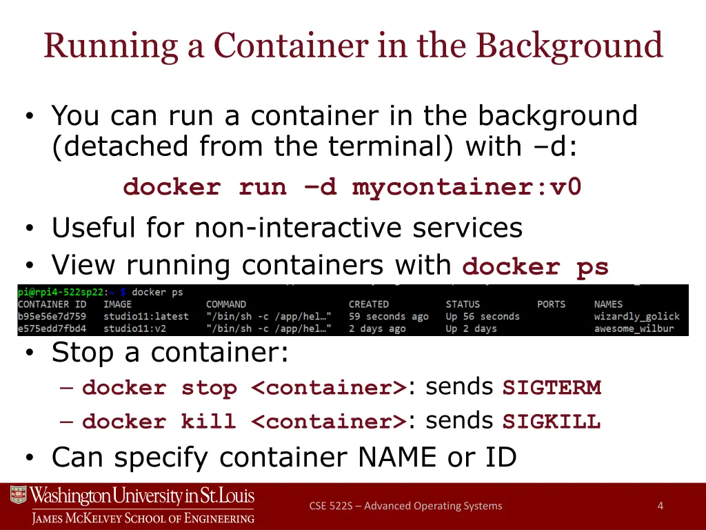 running a container in the background