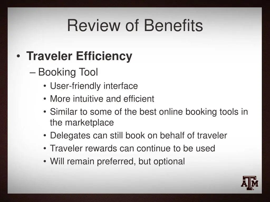 review of benefits
