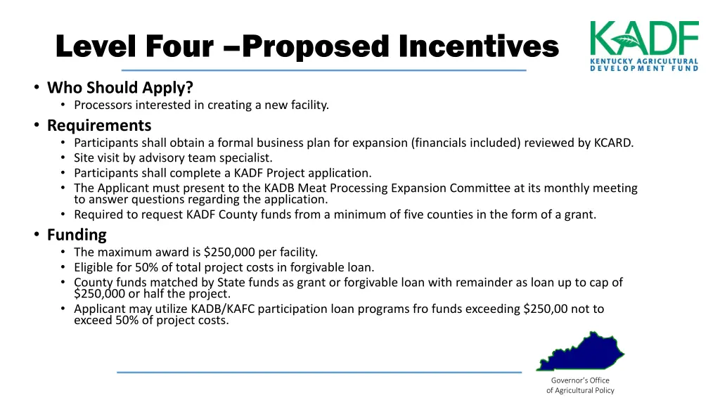 level four proposed incentives