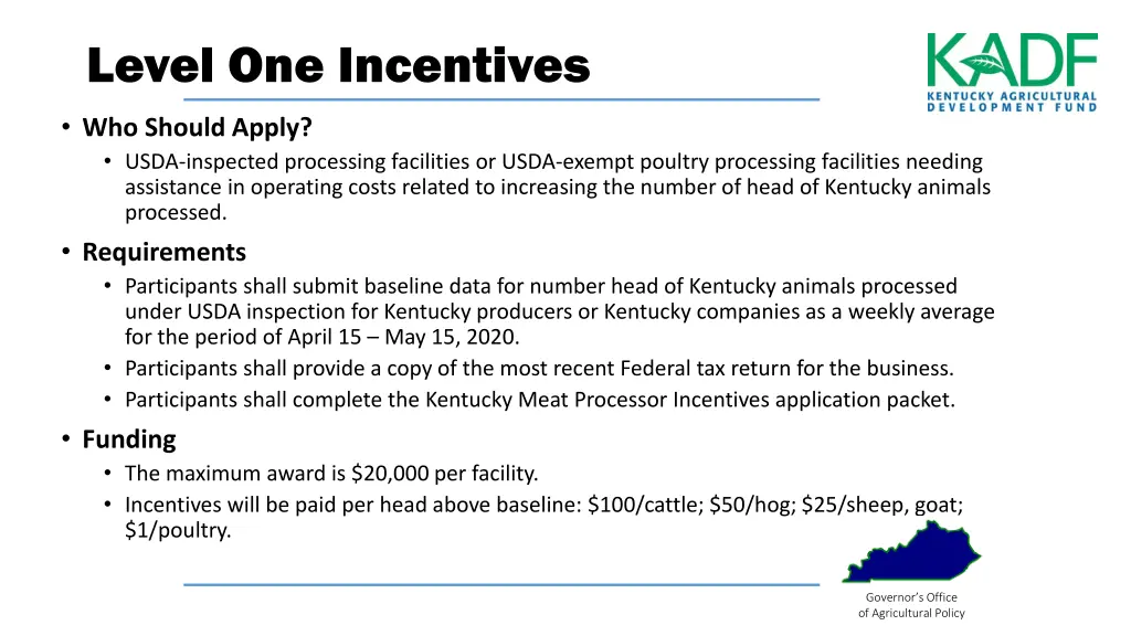 level one incentives