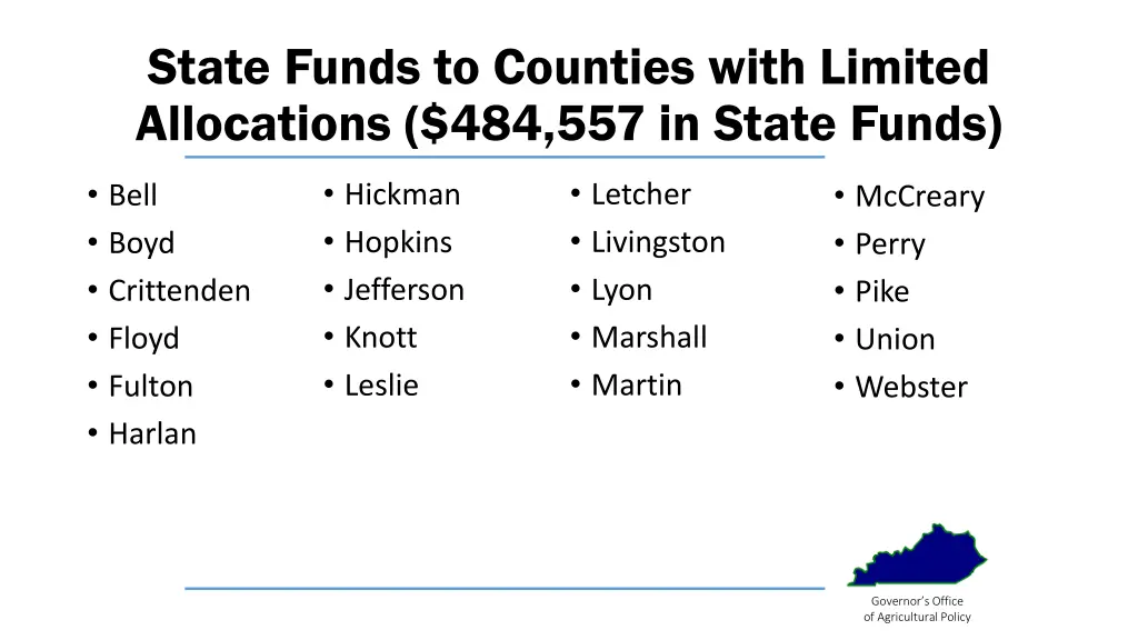 state funds to counties with limited allocations