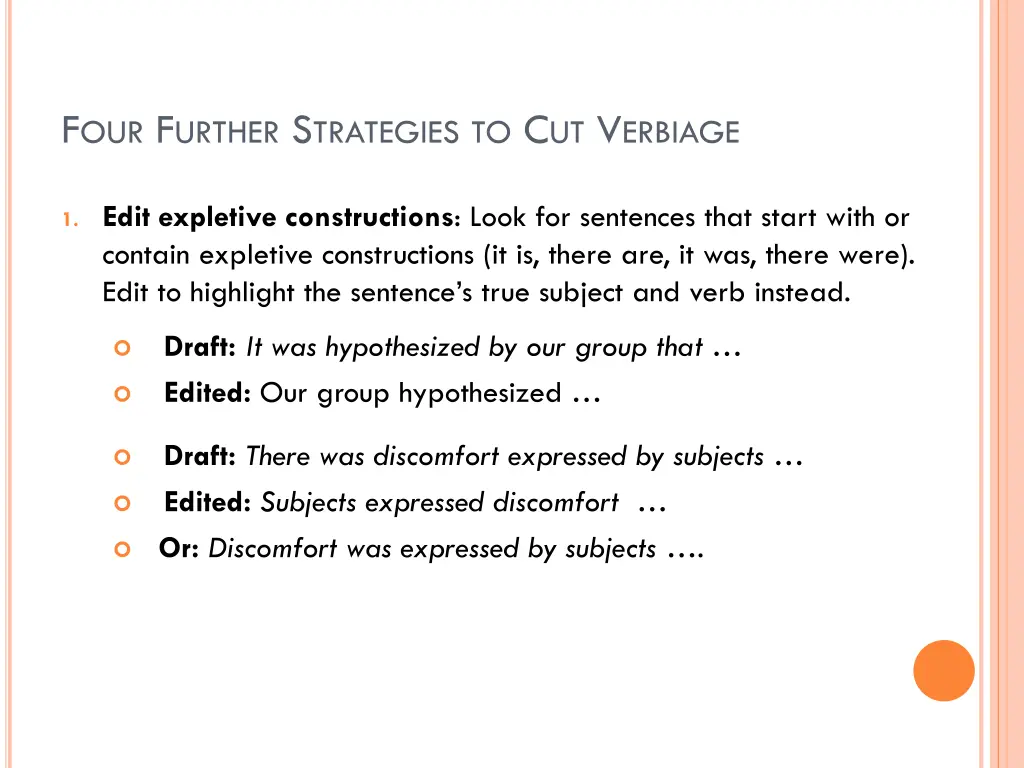 f our f urther s trategies to c ut v erbiage