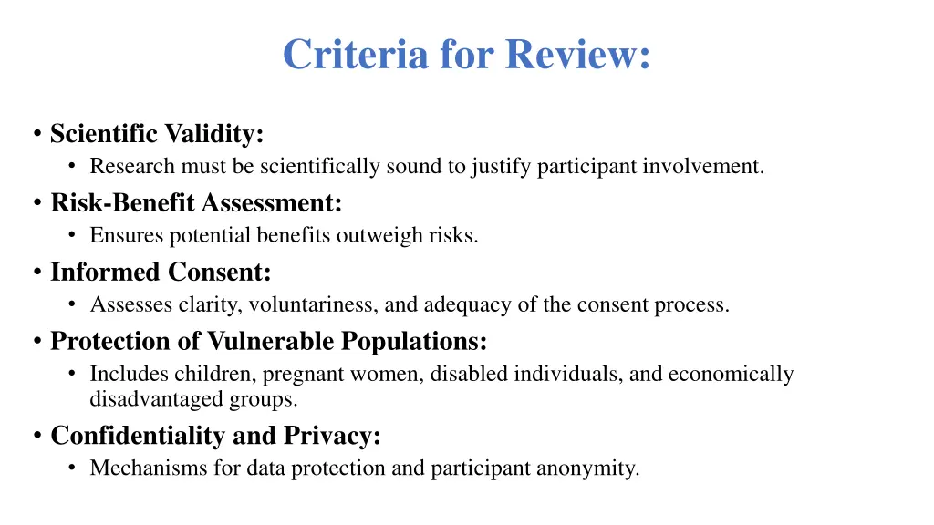 criteria for review