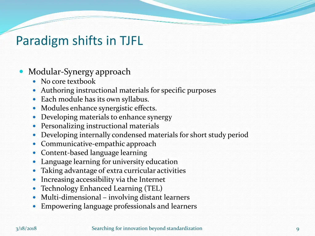 paradigm shifts in tjfl