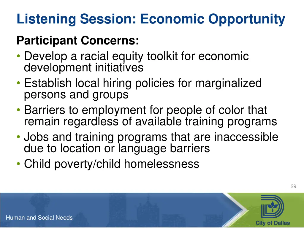 listening session economic opportunity