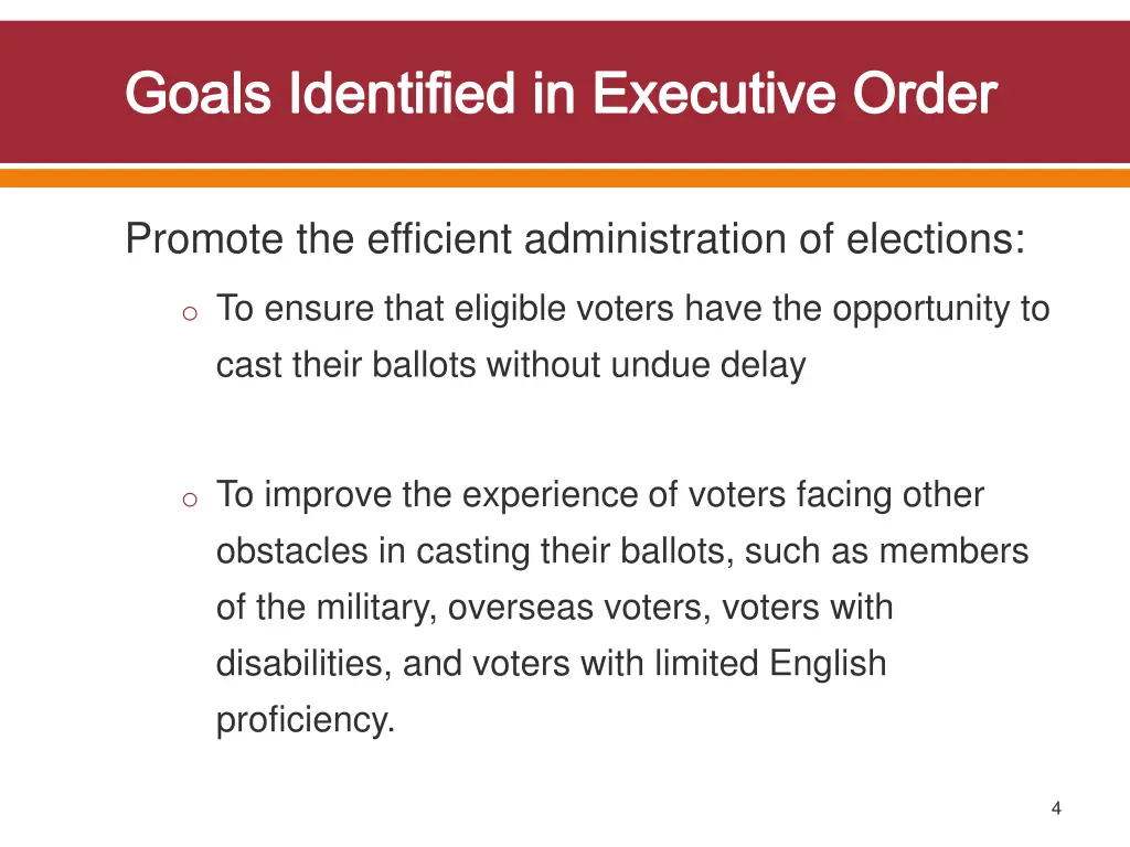 goals identified in executive order