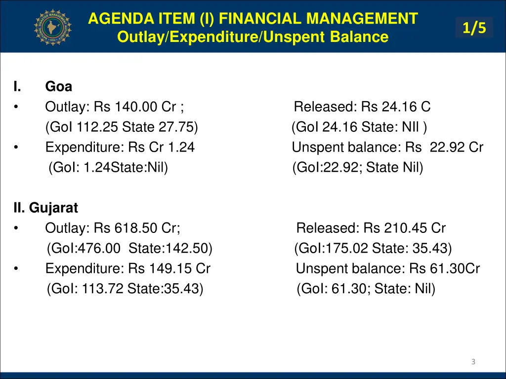 agenda item i financial management outlay