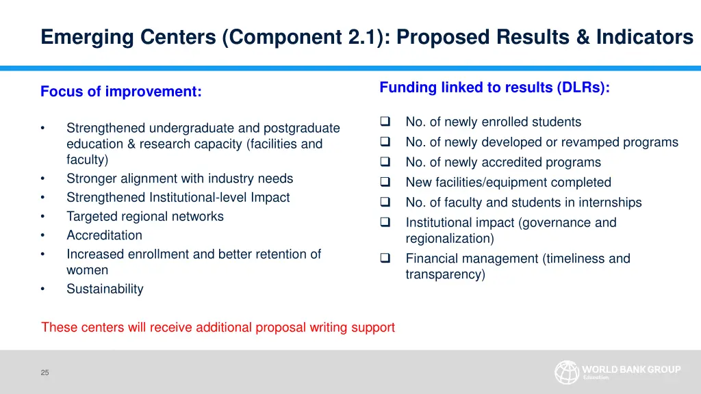emerging centers component 2 1 proposed results