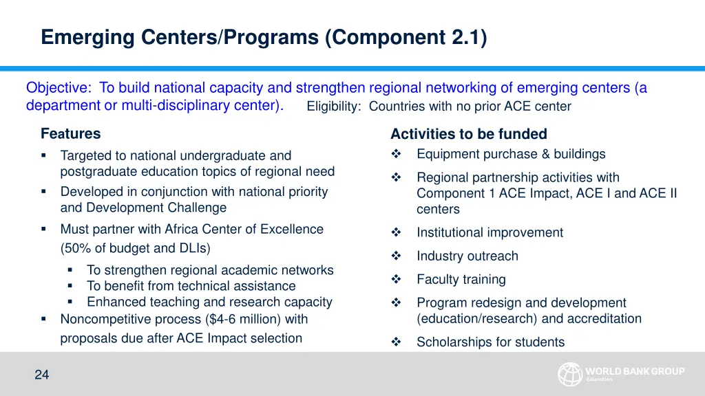 emerging centers programs component 2 1