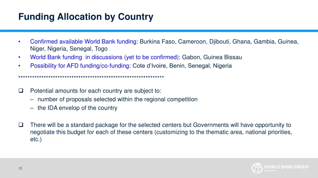 funding allocation by country