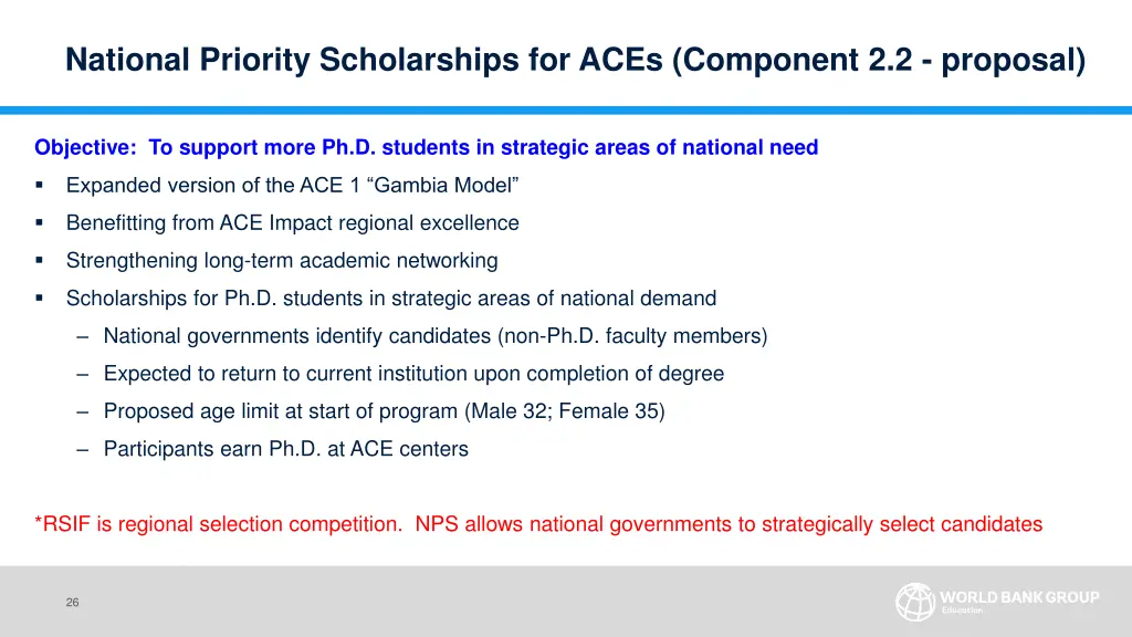 national priority scholarships for aces component
