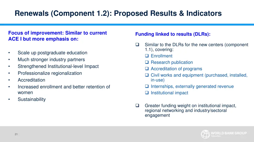 renewals component 1 2 proposed results indicators