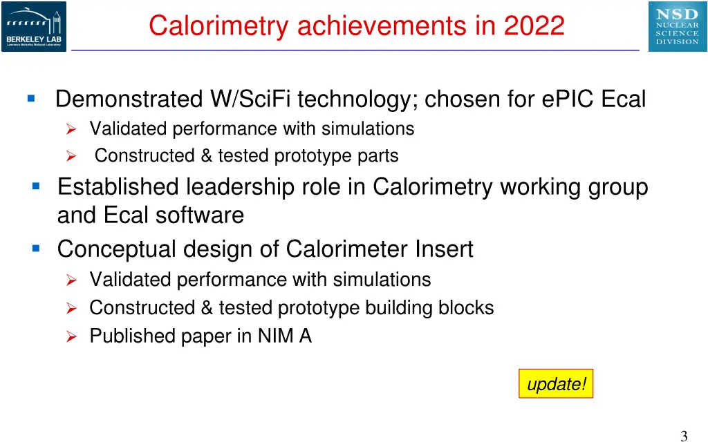 calorimetry achievements in 2022