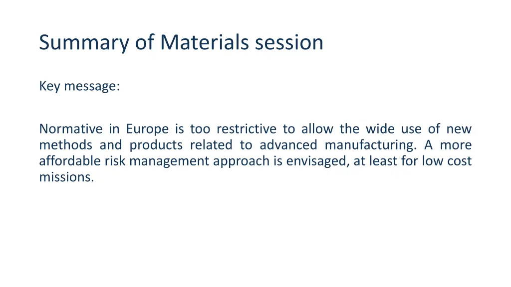 summary of materials session