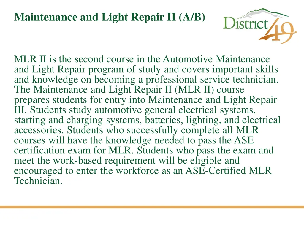 maintenance and light repair ii a b