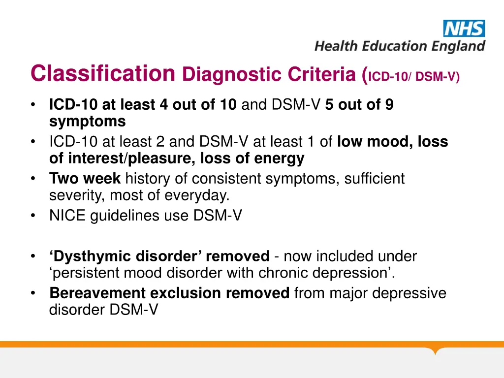 classification diagnostic criteria icd 10 dsm v