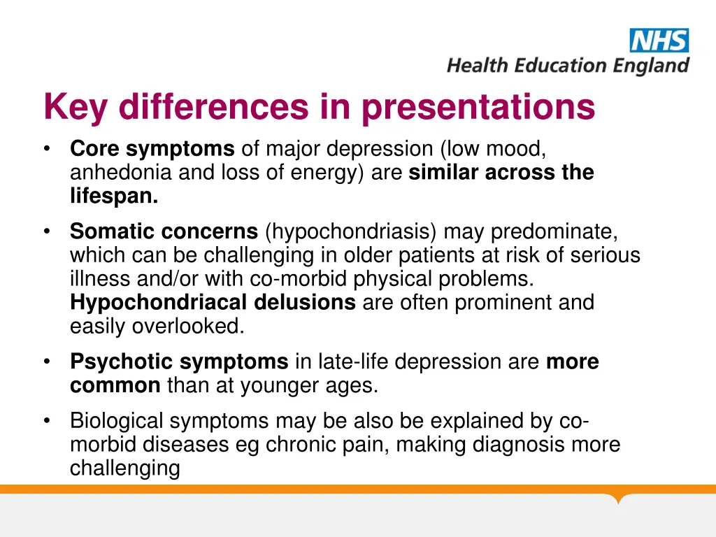 key differences in presentations core symptoms