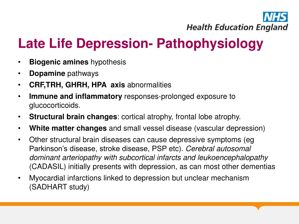late life depression pathophysiology