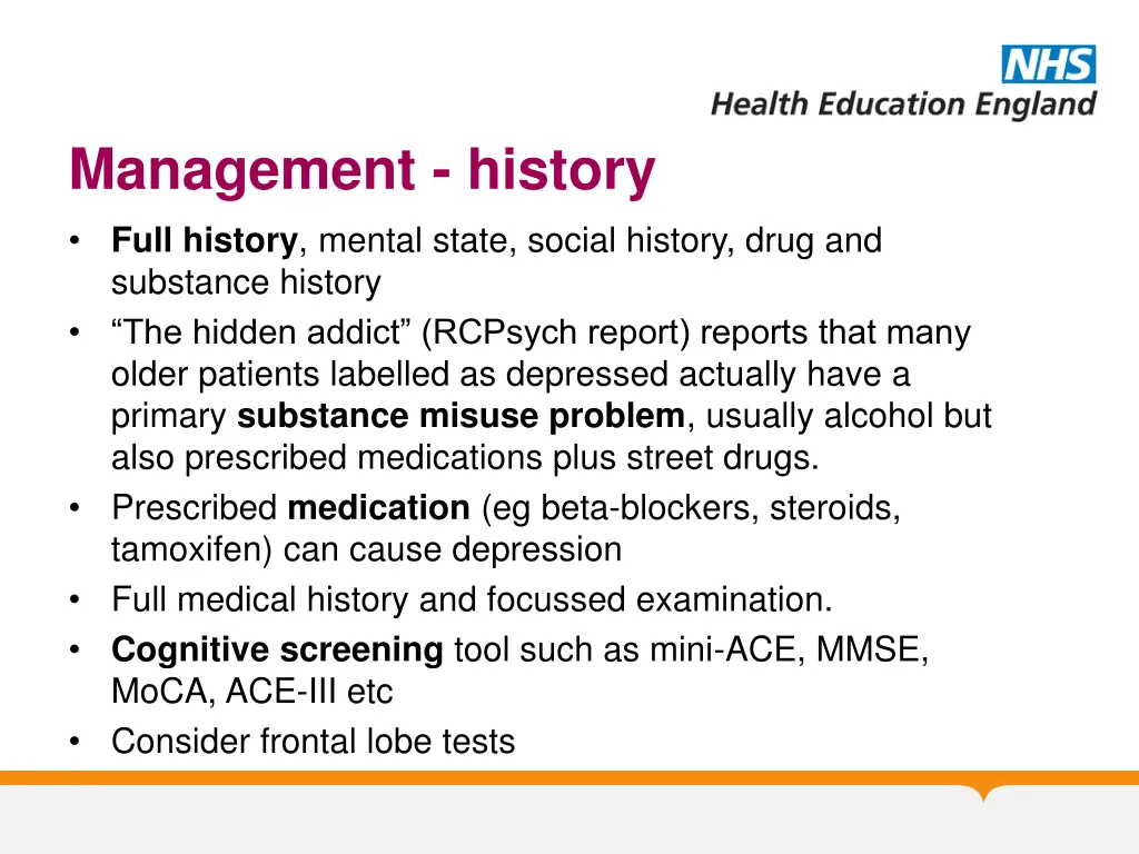 management history full history mental state