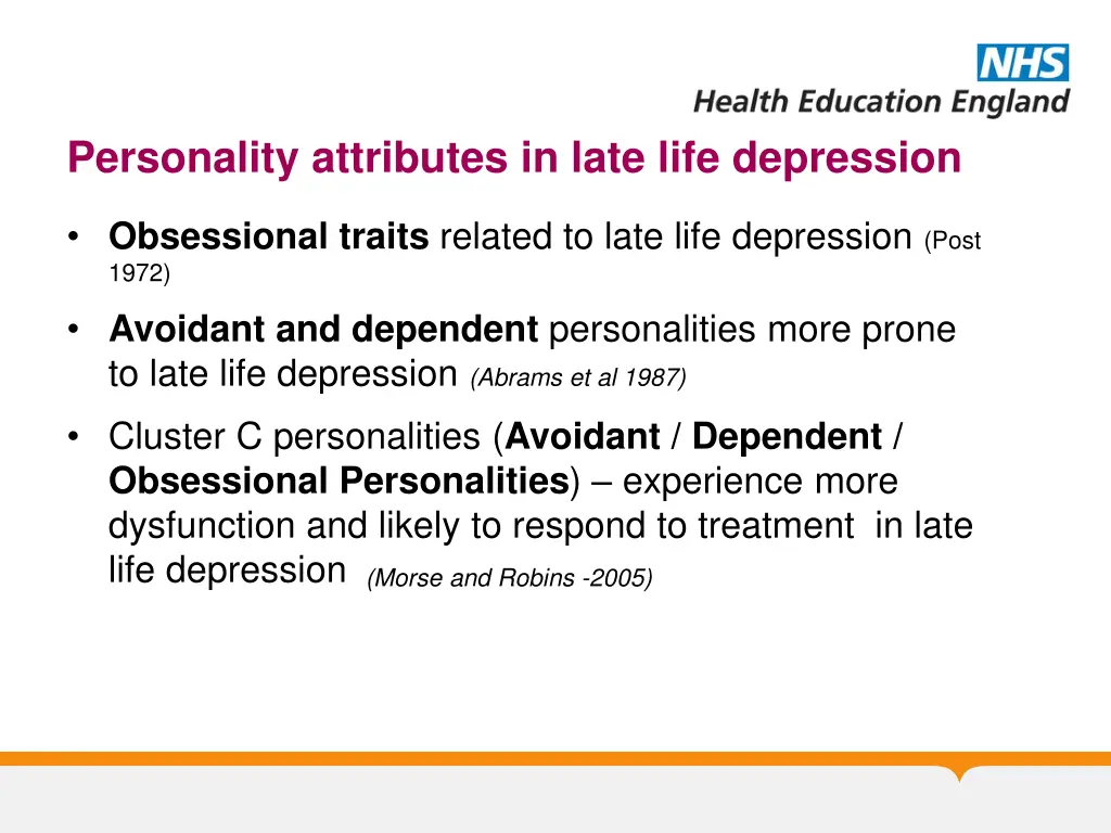 personality attributes in late life depression