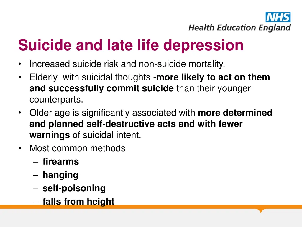suicide and late life depression increased