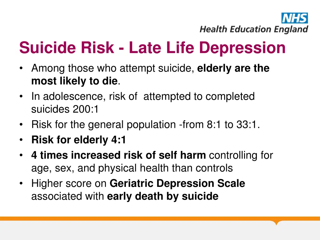 suicide risk late life depression among those