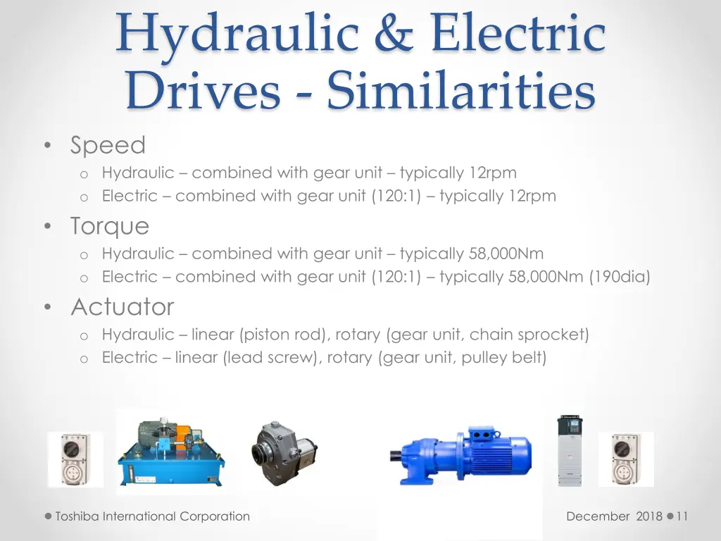 hydraulic electric drives similarities speed