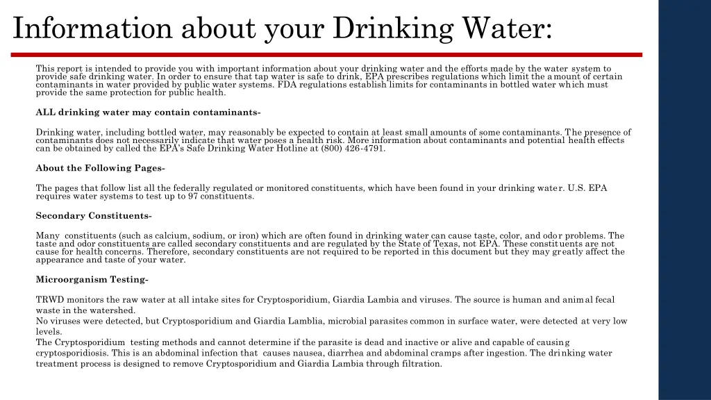 information about your drinking water