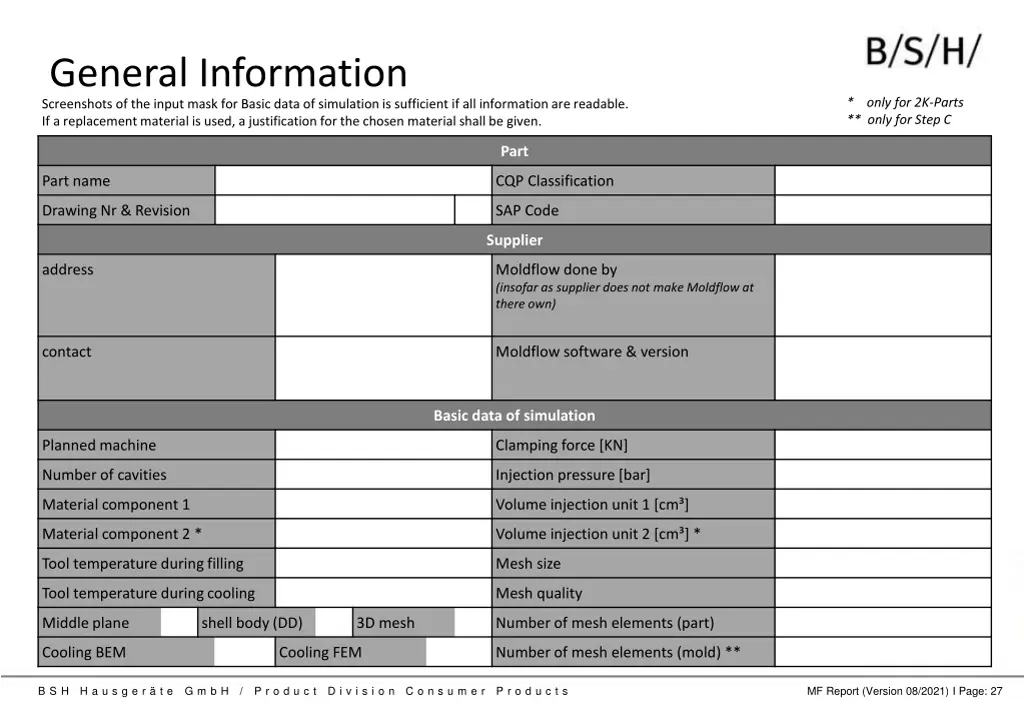 general information screenshots of the input mask