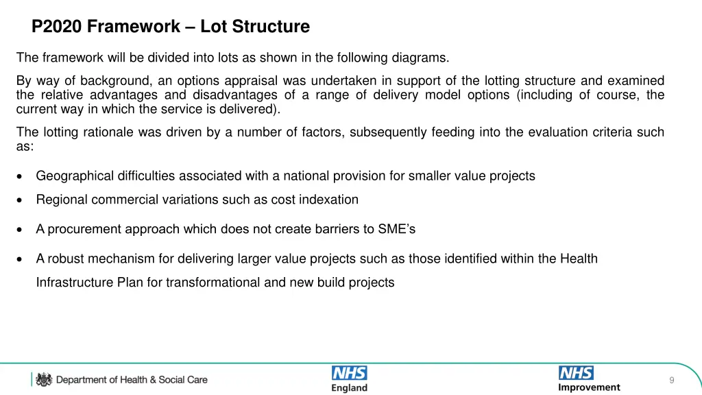 p2020 framework lot structure