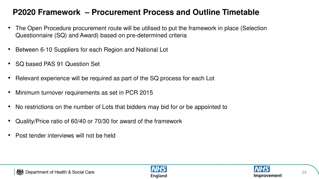 p2020 framework procurement process and outline