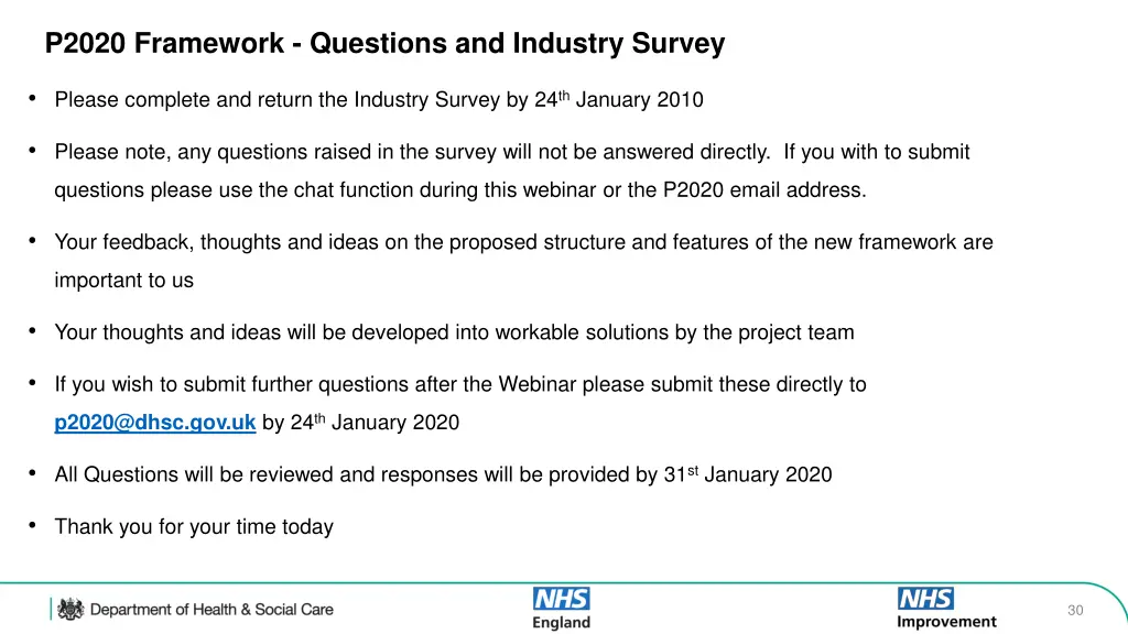 p2020 framework questions and industry survey