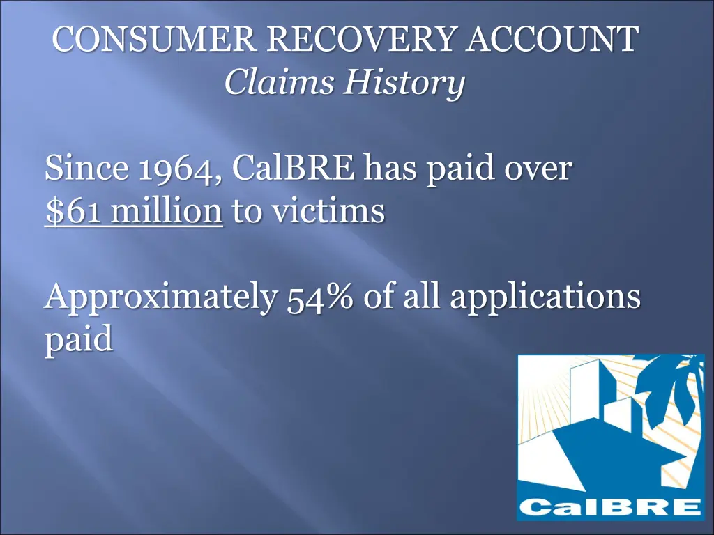 consumer recovery account claims history