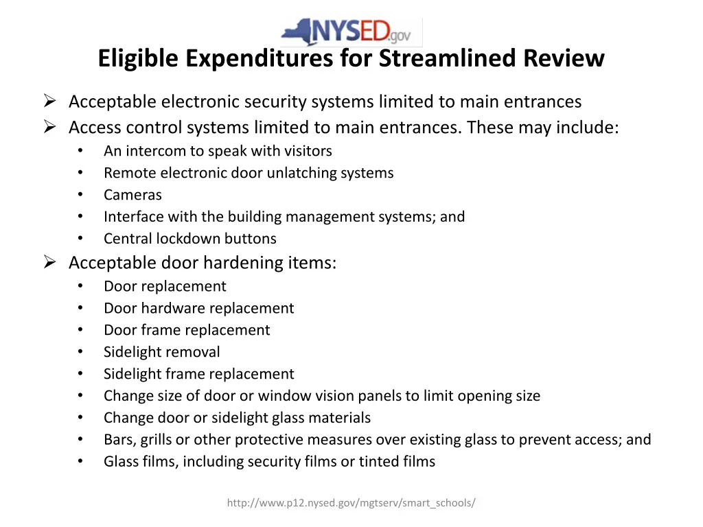 eligible expenditures for streamlined review