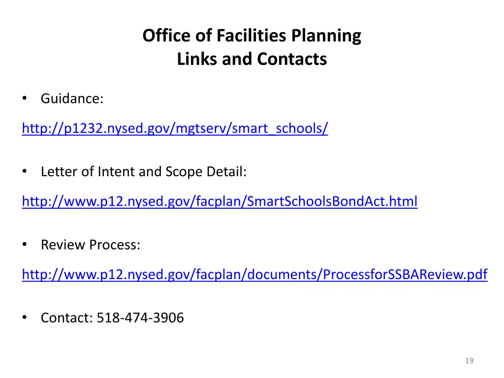 office of facilities planning links and contacts