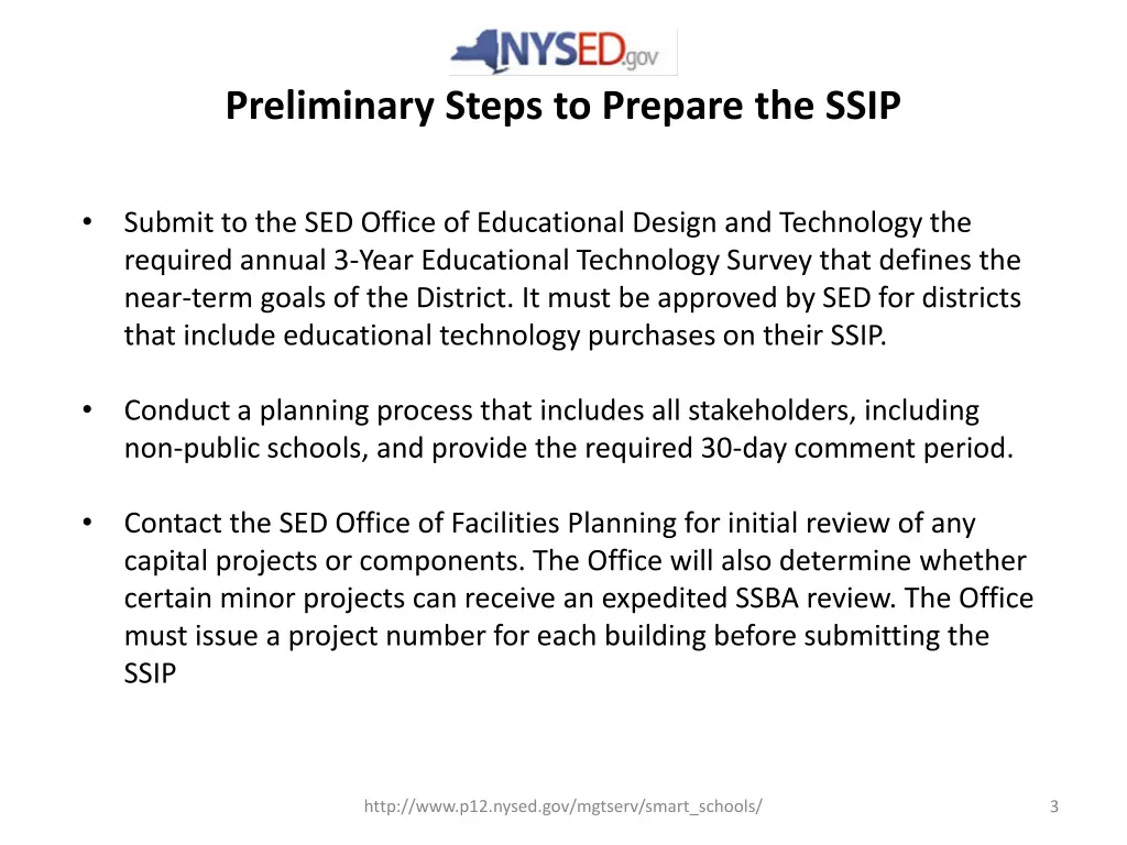 preliminary steps to prepare the ssip