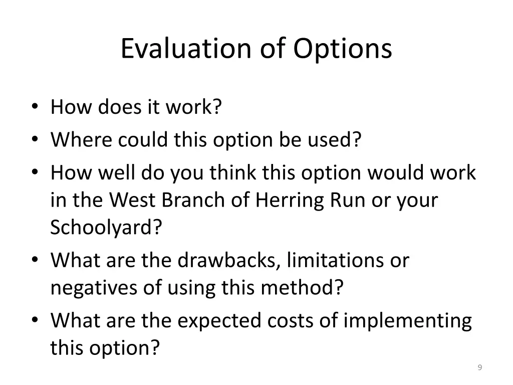evaluation of options