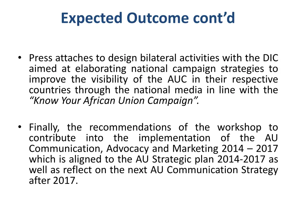expected outcome cont d
