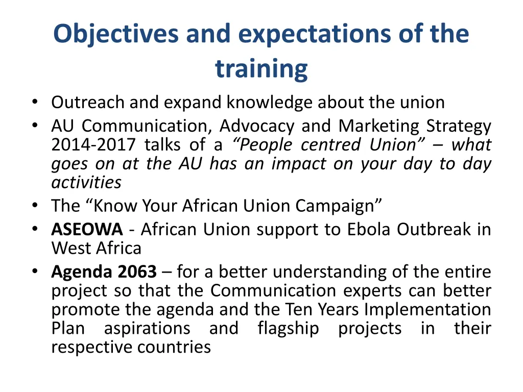 objectives and expectations of the training
